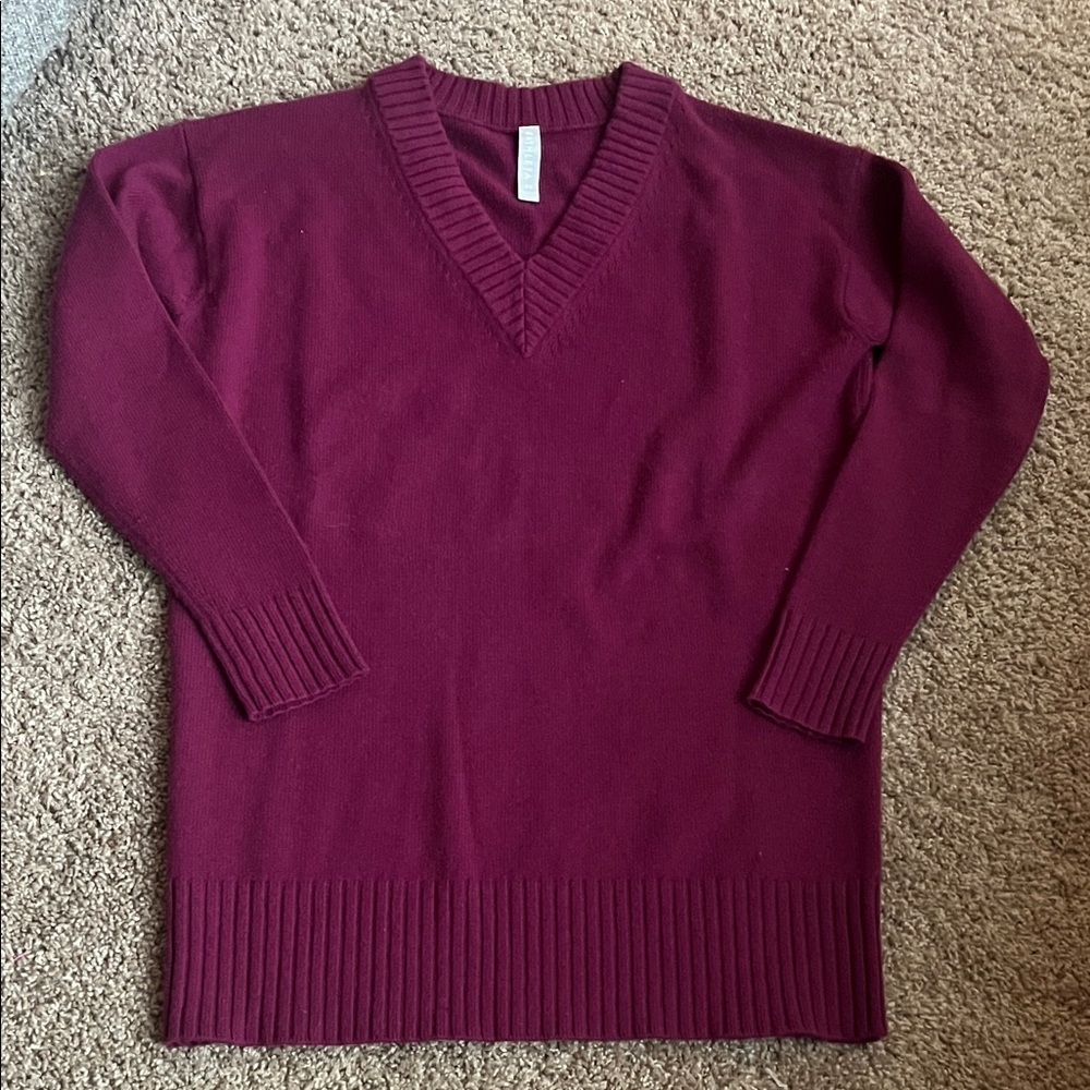 Athleta Deep Burgundy V-Neck Sweater Size XS